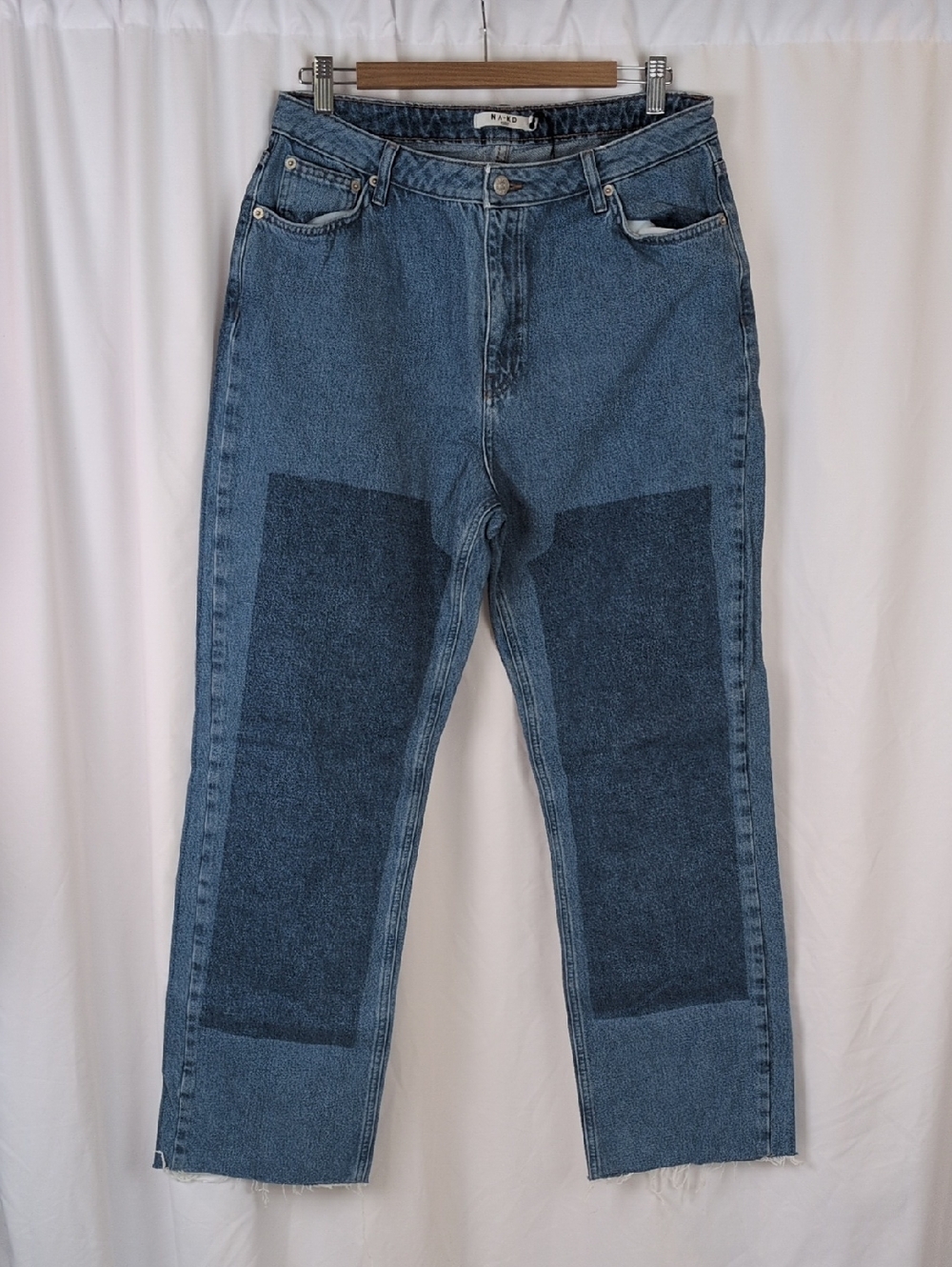 NA-KD Patch-Panel Straight Leg Jeans Blue Size 42 (L / W32)